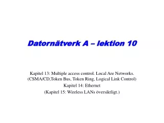 Datornätverk A – lektion 10