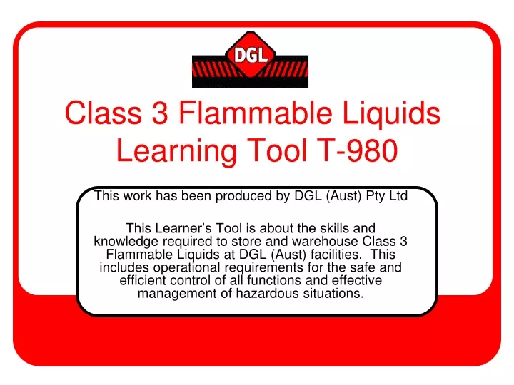 class 3 flammable liquids learning tool t 980