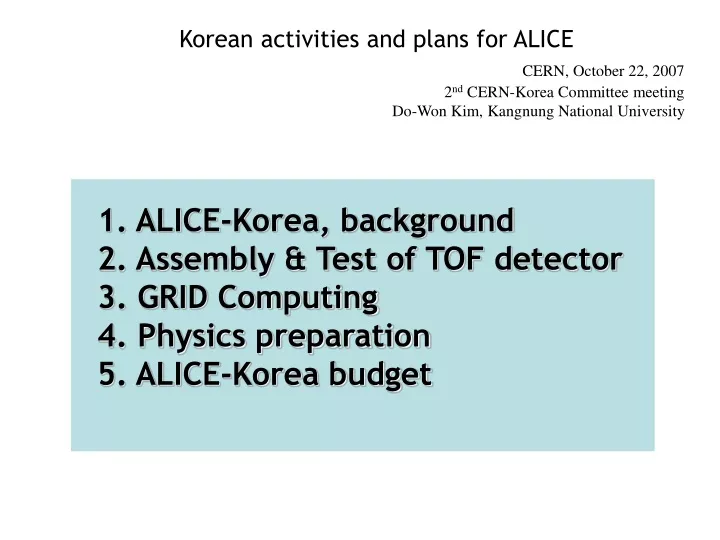 korean activities and plans for alice cern