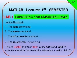MATLAB - Lectures 1 ST    SEMESTER
