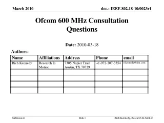 Ofcom 600 MHz Consultation Questions