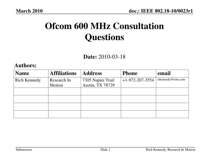 ofcom 600 mhz consultation questions