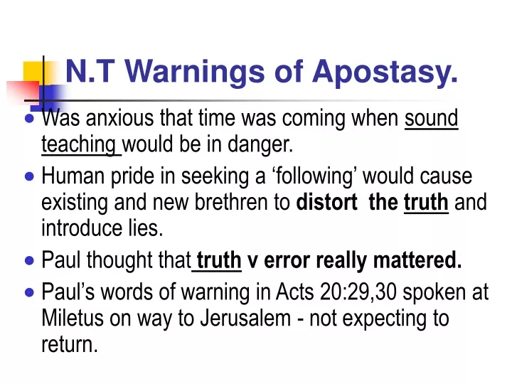 n t warnings of apostasy