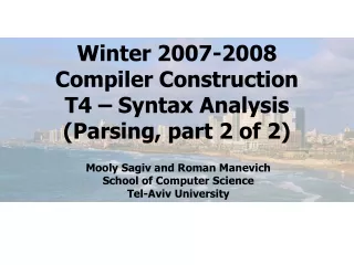 Winter 2007-2008 Compiler Construction T4 – Syntax Analysis (Parsing, part 2 of 2)