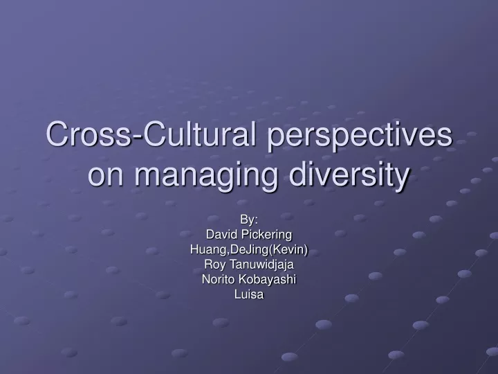 cross cultural perspectives on managing diversity