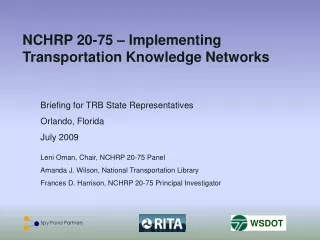 NCHRP 20-75 – Implementing Transportation Knowledge Networks