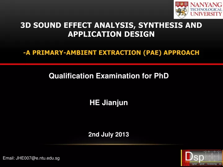 3d sound effect analysis synthesis and application design a primary ambient extraction pae approach
