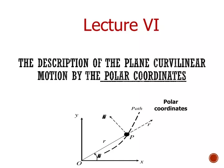 the description of the plane curvilinear motion by the polar coordinates