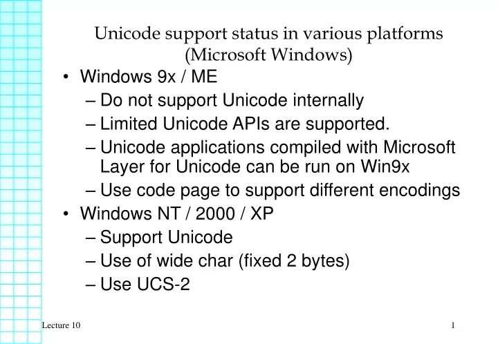 unicode support status in various platforms microsoft windows