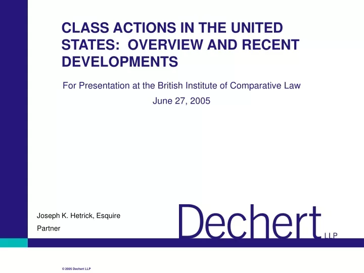 class actions in the united states overview and recent developments
