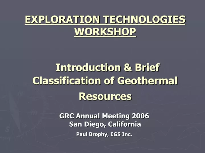 exploration technologies workshop introduction brief classification of geothermal resources