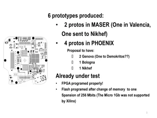 6  prototypes produced :   2  protos  in MASER ( One  in Valencia,  One sent  to  Nikhef )