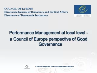 Performance Management at local level -  a Council of Europe perspective of Good Governance