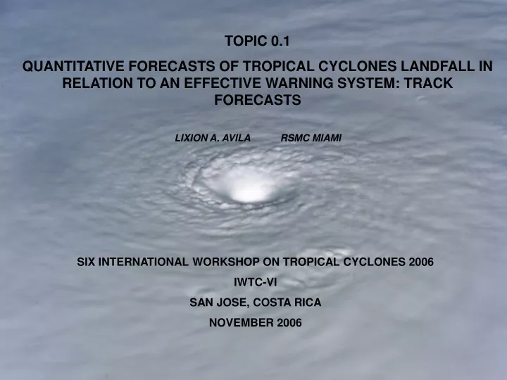 topic 0 1 quantitative forecasts of tropical