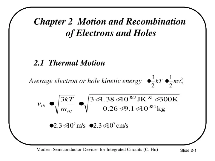 chapter 2 motion and recombination of electrons