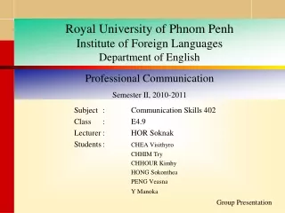 Professional Communication Semester II, 2010-2011
