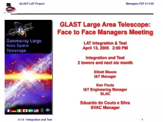 GLAST Large Area Telescope:  Face to Face Managers Meeting LAT Integration &amp; Test