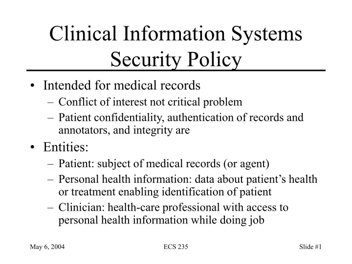 clinical information systems security policy