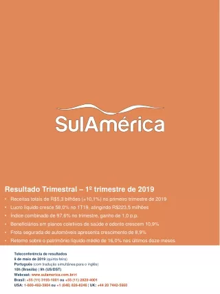 Teleconferência de  resultados 9  de  maio de 2019  (quinta-feira)