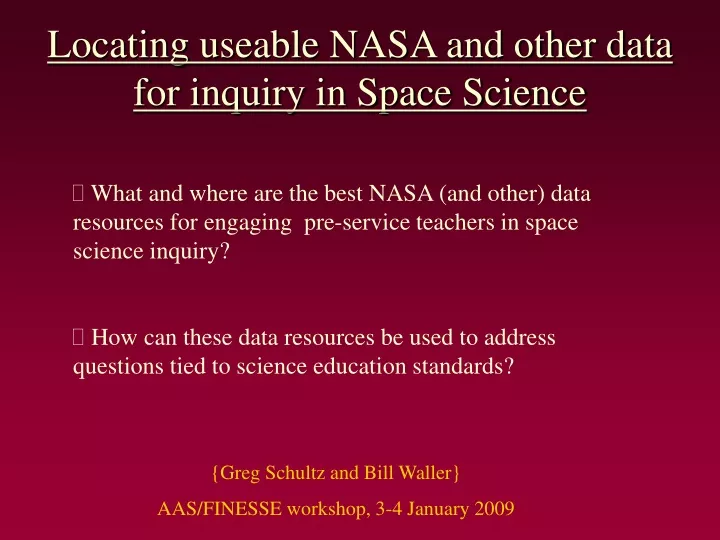 locating useable nasa and other data for inquiry in space science