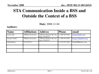 STA Communication Inside a BSS and Outside the Context of a BSS