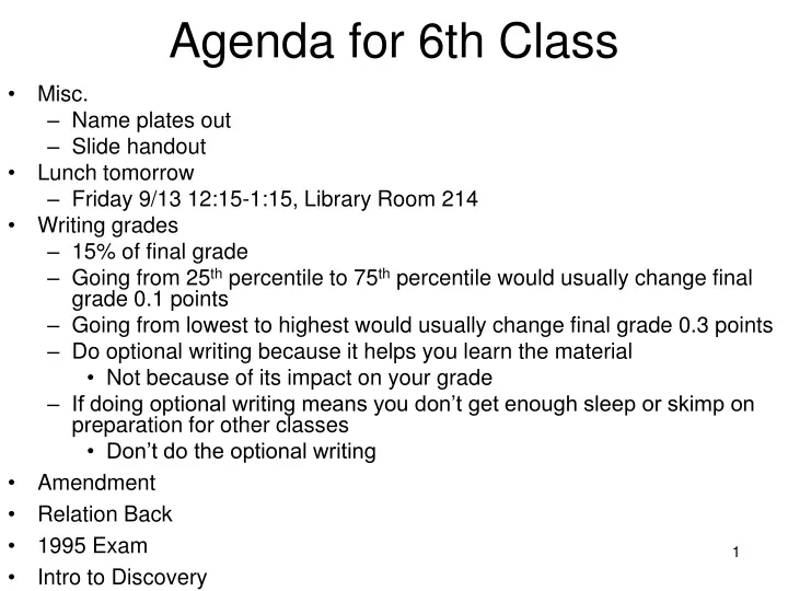 agenda for 6th class