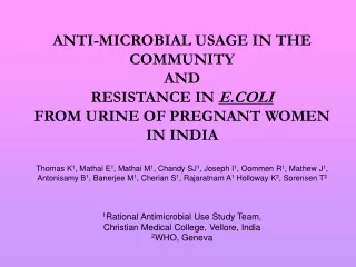 ANTI-MICROBIAL USAGE IN THE COMMUNITY  AND  RESISTANCE IN  E.COLI
