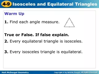 Warm Up 1.  Find each angle measure. True or False. If false explain.