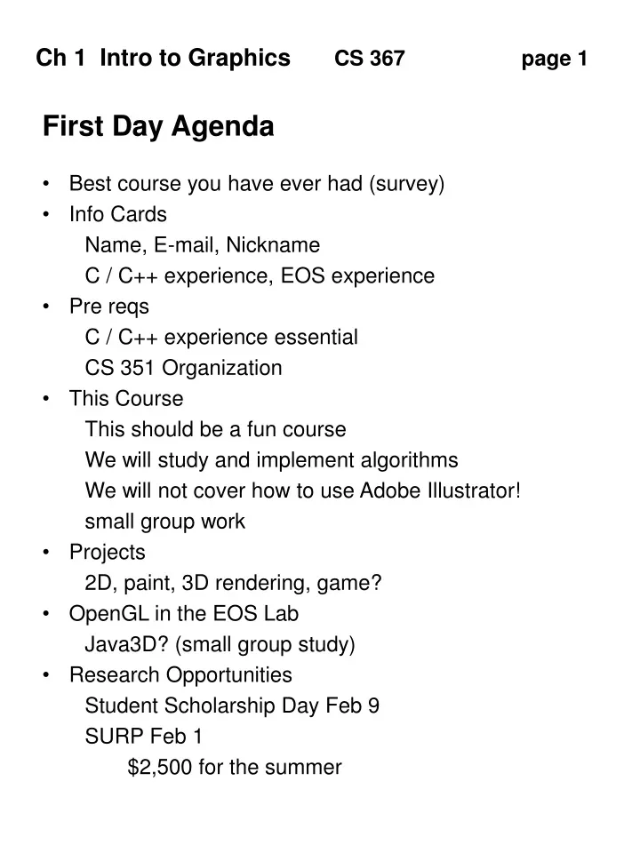 first day agenda