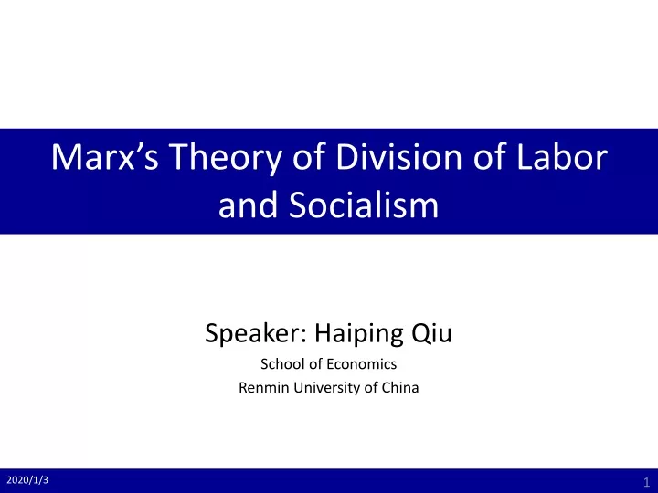 marx s theory of division of labor and socialism