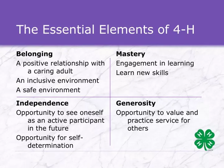 the essential elements of 4 h