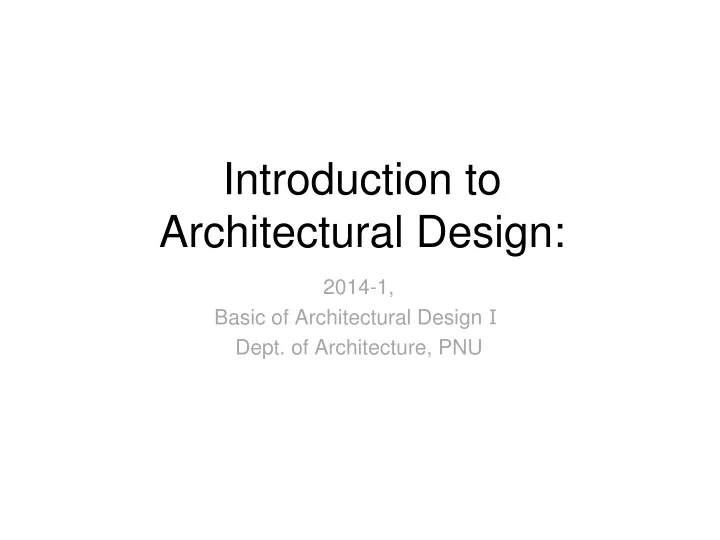 introduction to architectural design