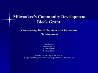 Milwaukee’s Community Development Block Grant: Connecting Youth Services and Economic Development