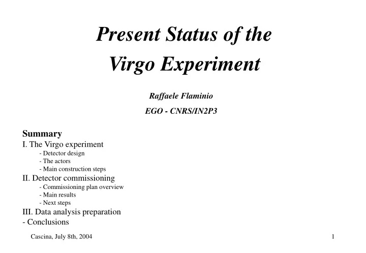 present status of the virgo experiment