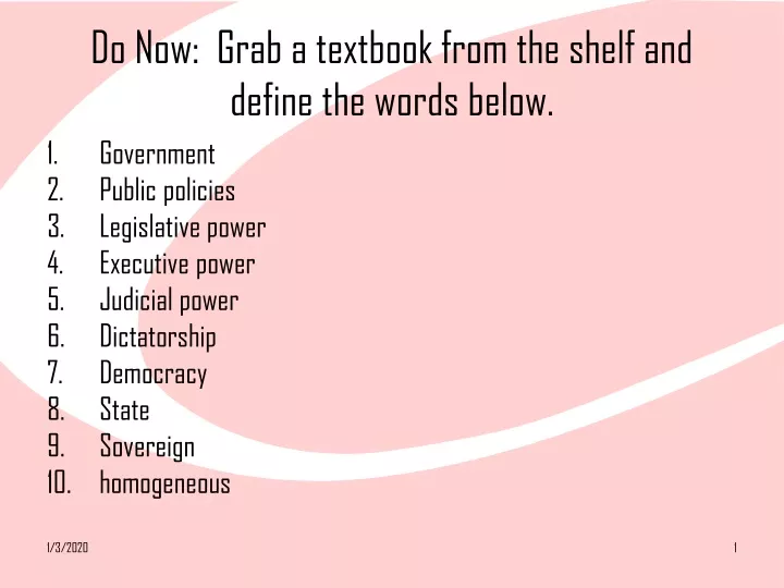 do now grab a textbook from the shelf and define the words below