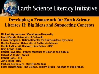 Developing a Framework for Earth Science Literacy II: Big Ideas and Supporting Concepts