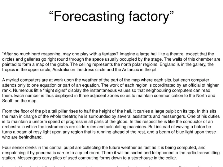 forecasting factory