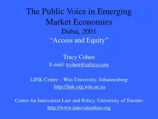 The Public Voice in Emerging Market Economies Dubai, 2001