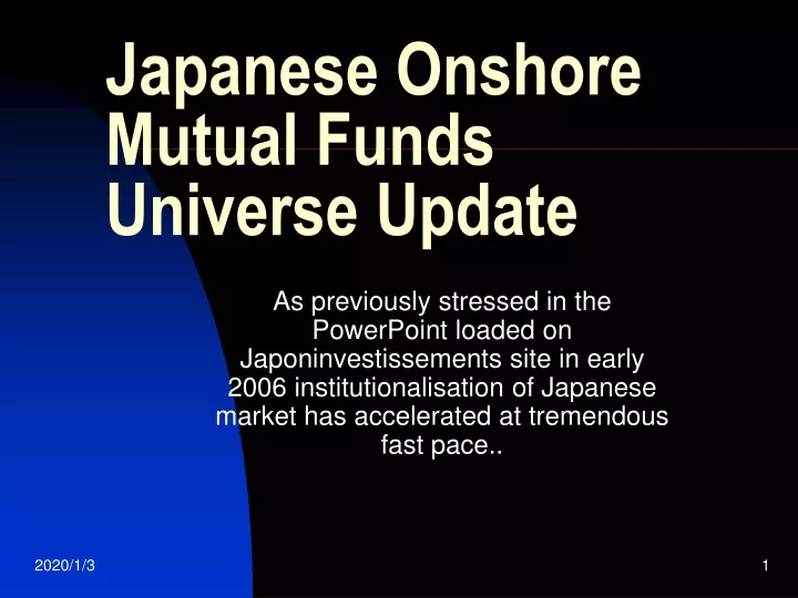 japanese onshore mutual funds universe update