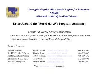 Drive Around the World (DAW) Program Summary Creating a Global Network promoting: