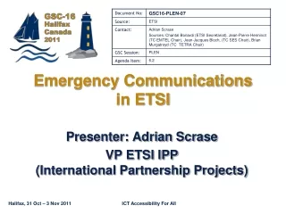Emergency Communications in ETSI