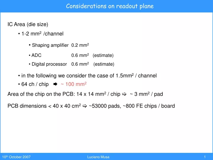 considerations on readout plane