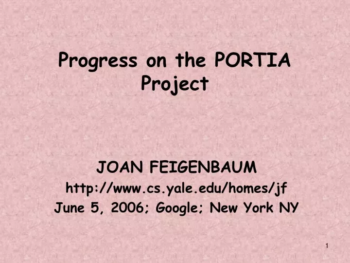 progress on the portia project