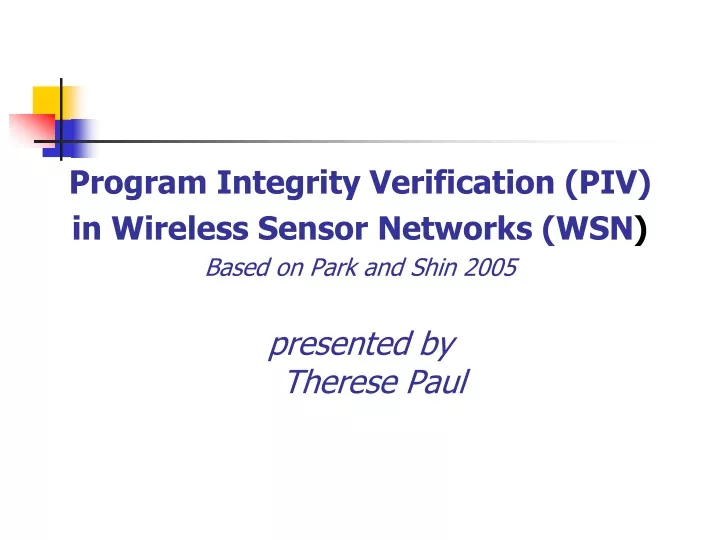 program integrity verification piv in wireless