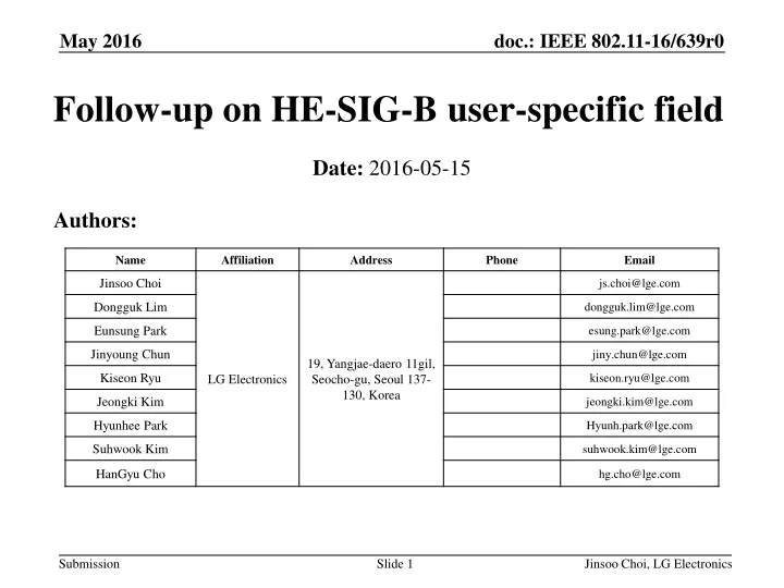follow up on he sig b user specific field