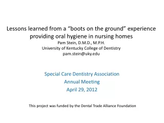 Special Care Dentistry Association Annual Meeting April 29, 2012