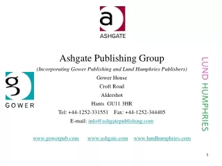Ashgate Publishing Group (Incorporating Gower Publishing and Lund Humphries Publishers)