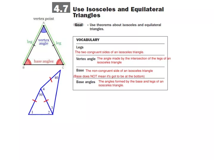 the two congruent sides of an isosceles triangle
