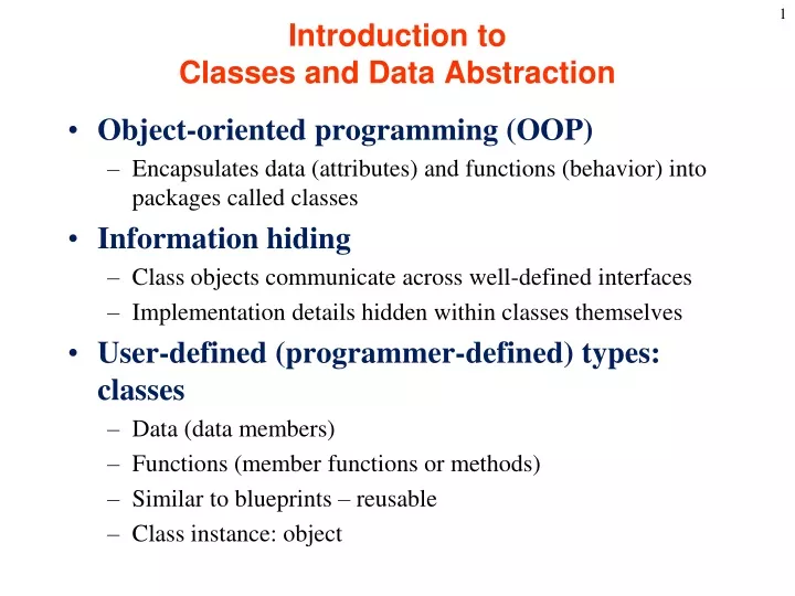 introduction to classes and data abstraction