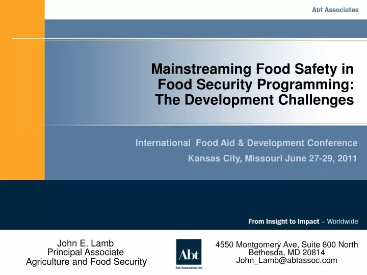 mainstreaming food safety in food security programming the development challenges